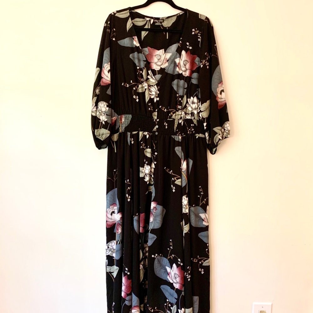 City Chic Plus Blossom Floral Button Maxi Dress